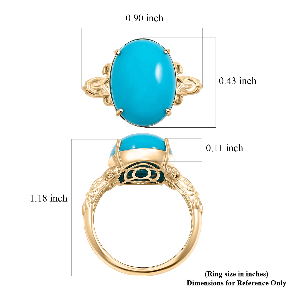 Certified & Appraised AAA Sleeping Beauty Turquoise 6.86 ctw Solitaire Ring in 10K Yellow Gold (Size 9.0) image number 5