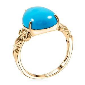 Certified & Appraised AAA Sleeping Beauty Turquoise 6.35 ctw Solitaire Ring in 10K Yellow Gold (Size 7.0)