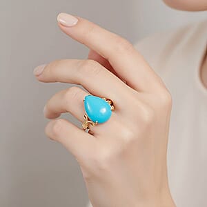 Certified & Appraised AAA Sleeping Beauty Turquoise 6.35 ctw Solitaire Ring in 10K Yellow Gold (Size 7.5)
