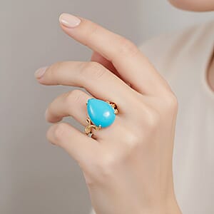 Certified & Appraised AAA Sleeping Beauty Turquoise 6.35 ctw Solitaire Ring in 10K Yellow Gold (Size 8.0)