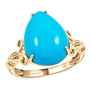 Certified & Appraised AAA Sleeping Beauty Turquoise 6.35 ctw Solitaire Ring in 10K Yellow Gold (Size 8.5)