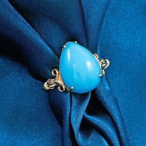 Certified & Appraised AAA Sleeping Beauty Turquoise 6.35 ctw Solitaire Ring in 10K Yellow Gold (Size 9.5)