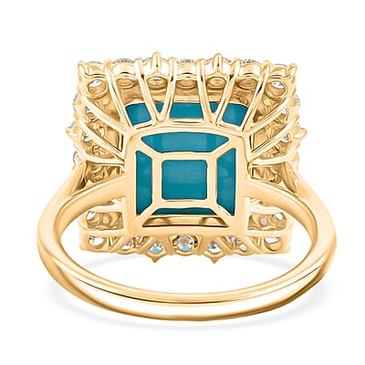 Certified & Appraised AAA Sleeping Beauty Turquoise and Luxuriant Lab Grown Diamond E-F VS 7.50 ctw Ring in 10K Yellow Gold (Size 10.0) 4.49 Grams