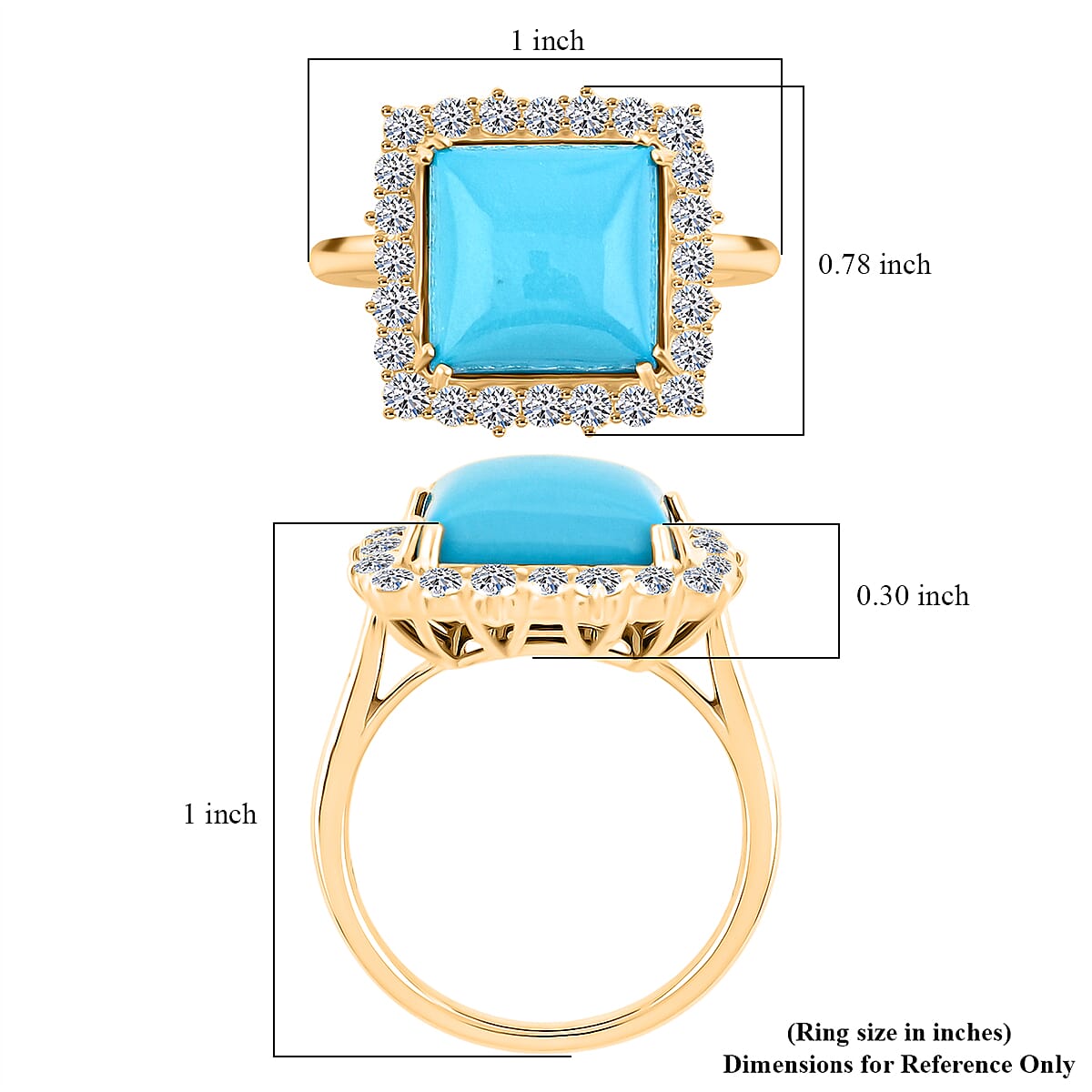Certified & Appraised AAA Sleeping Beauty Turquoise and Luxuriant Lab Grown Diamond E-F VS 7.50 ctw Ring in 10K Yellow Gold (Size 10.0) 4.49 Grams