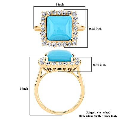 Certified & Appraised AAA Sleeping Beauty Turquoise and Luxuriant Lab Grown Diamond E-F VS 7.50 ctw Ring in 10K Yellow Gold (Size 10.0) 4.49 Grams
