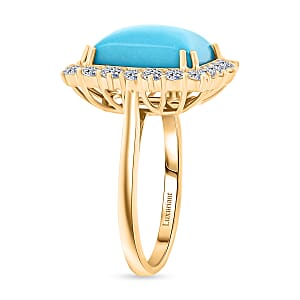 Certified & Appraised AAA Sleeping Beauty Turquoise and Luxuriant Lab Grown Diamond E-F VS 7.50 ctw Ring in 10K Yellow Gold (Size 9.0) 4.49 Grams