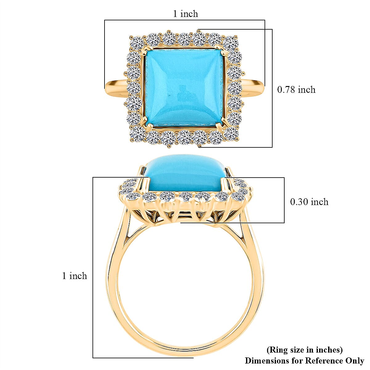  Certified & Appraised AAA Sleeping Beauty Turquoise and Luxuriant Lab Grown Diamond E-F VS 7.50 ctw Ring in 10K Yellow Gold (Size 9.5) 4.49 Grams image number 5