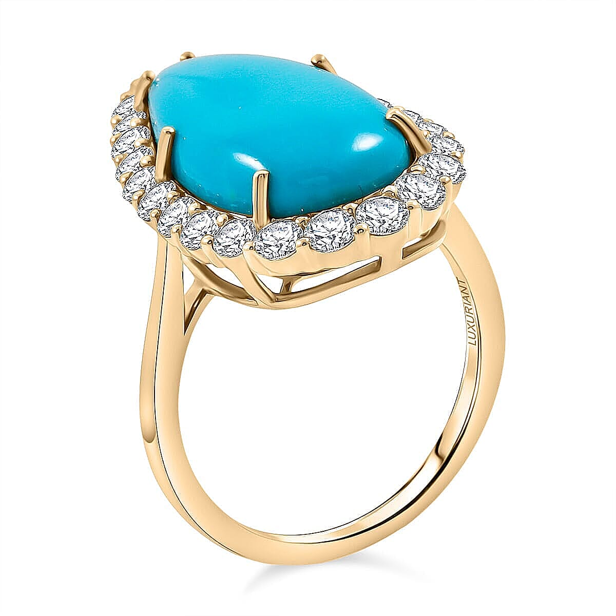 Certified & Appraised AAA Sleeping Beauty Turquoise and Luxuriant Lab Grown Diamond E-F VS 7.36 ctw Ring in 10K Yellow Gold (Size 10.0) 4.06 Grams image number 3