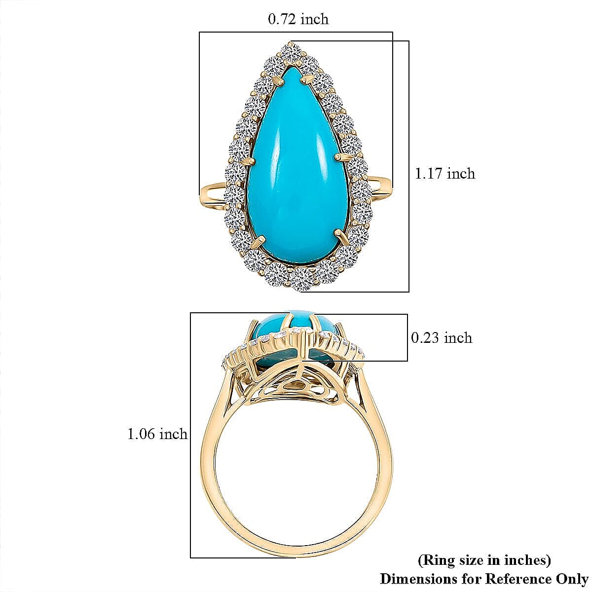 Certified & Appraised AAA Sleeping Beauty Turquoise and Luxuriant Lab Grown Diamond E-F VS 7.36 ctw Ring in 10K Yellow Gold (Size 10.0) 4.06 Grams image number 5