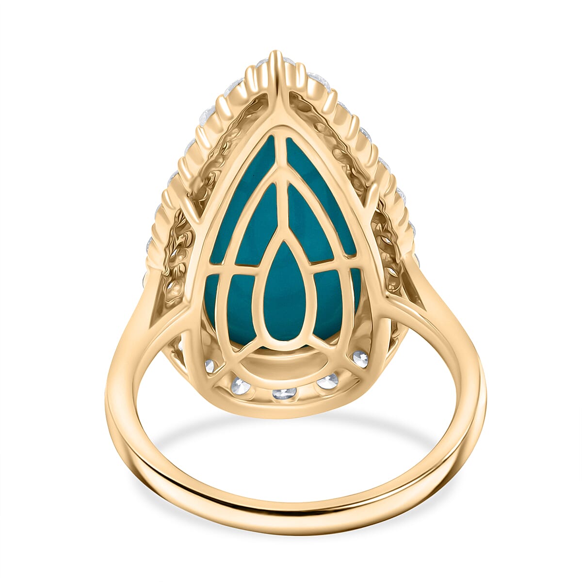 Certified & Appraised AAA Sleeping Beauty Turquoise and Luxuriant Lab Grown Diamond E-F VS 7.36 ctw Ring in 10K Yellow Gold (Size 7.0) 4.06 Grams image number 4