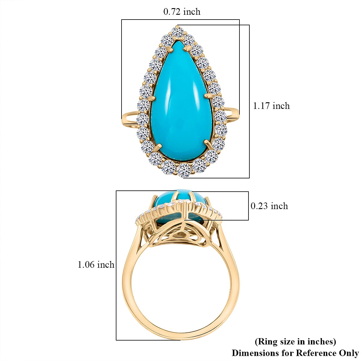 Certified & Appraised AAA Sleeping Beauty Turquoise and Luxuriant Lab Grown Diamond E-F VS 7.36 ctw Ring in 10K Yellow Gold (Size 7.0) 4.06 Grams image number 5