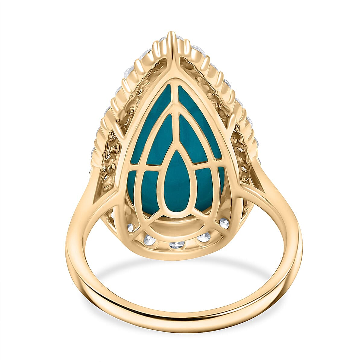 Certified & Appraised AAA Sleeping Beauty Turquoise and Luxuriant Lab Grown Diamond E-F VS 7.36 ctw Ring in 10K Yellow Gold (Size 9.5) 4.06 Grams image number 4