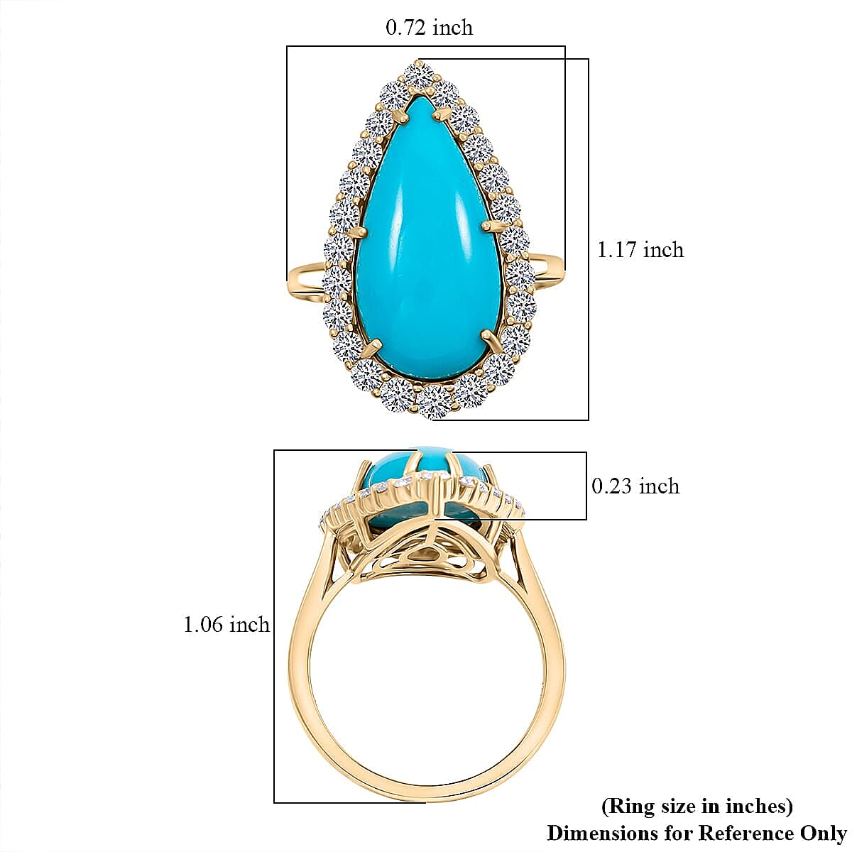 Certified & Appraised AAA Sleeping Beauty Turquoise and Luxuriant Lab Grown Diamond E-F VS 7.36 ctw Ring in 10K Yellow Gold (Size 9.5) 4.06 Grams image number 5