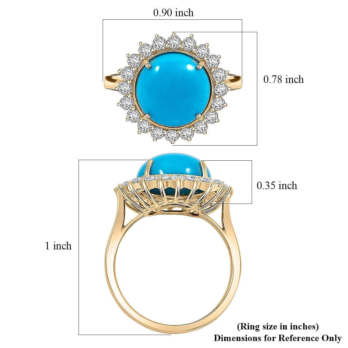 Certified & Appraised AAA Sleeping Beauty Turquoise, Lab Grown Diamond Ring in 10K Yellow Gold 6.35 ctw (Size 6.5) image number 5