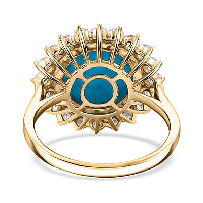 Certified & Appraised AAA Sleeping Beauty Turquoise, Lab Grown Diamond Ring in 10K Yellow Gold 6.35 ctw (Size 7.0)