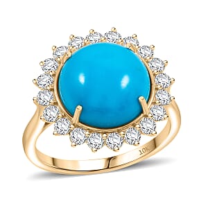 Certified & Appraised AAA Sleeping Beauty Turquoise and Luxuriant Lab Grown Diamond E-F VS 6.35 ctw Ring in 10K Yellow Gold (Size 8.0)