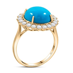 Certified & Appraised AAA Sleeping Beauty Turquoise, Lab Grown Diamond Ring in 10K Yellow Gold 6.35 ctw (Size 8.0)
