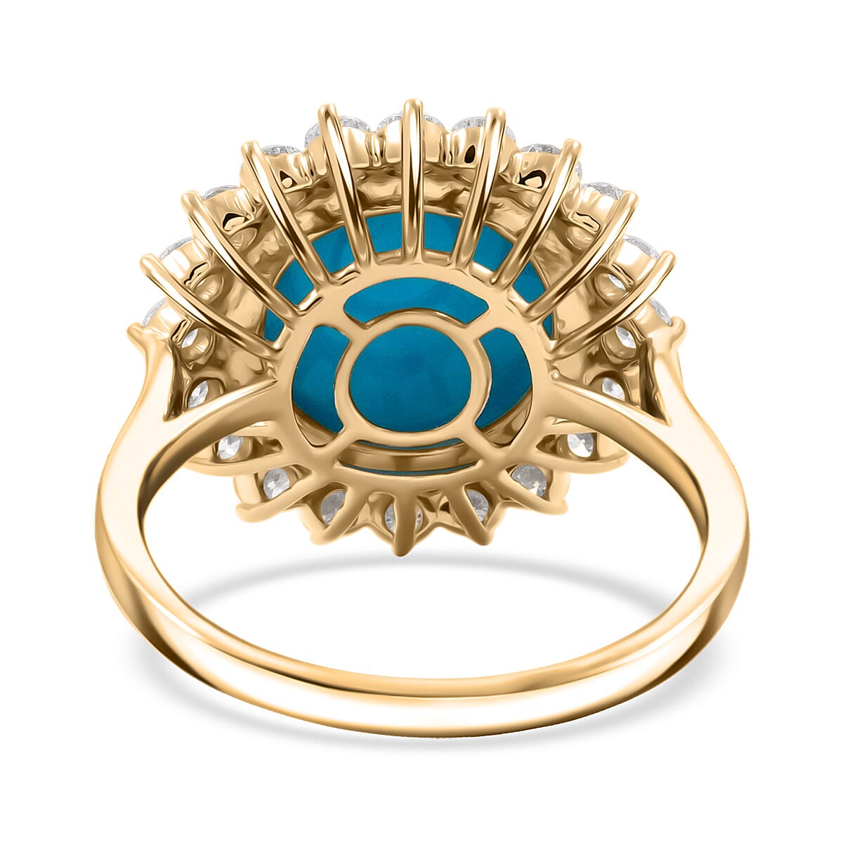 Certified & Appraised AAA Sleeping Beauty Turquoise and Luxuriant Lab Grown Diamond E-F VS 6.35 ctw Ring in 10K Yellow Gold (Size 8.0) image number 4