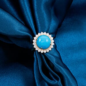 Certified & Appraised AAA Sleeping Beauty Turquoise, Lab Grown Diamond Ring in 10K Yellow Gold 6.35 ctw (Size 9.0)