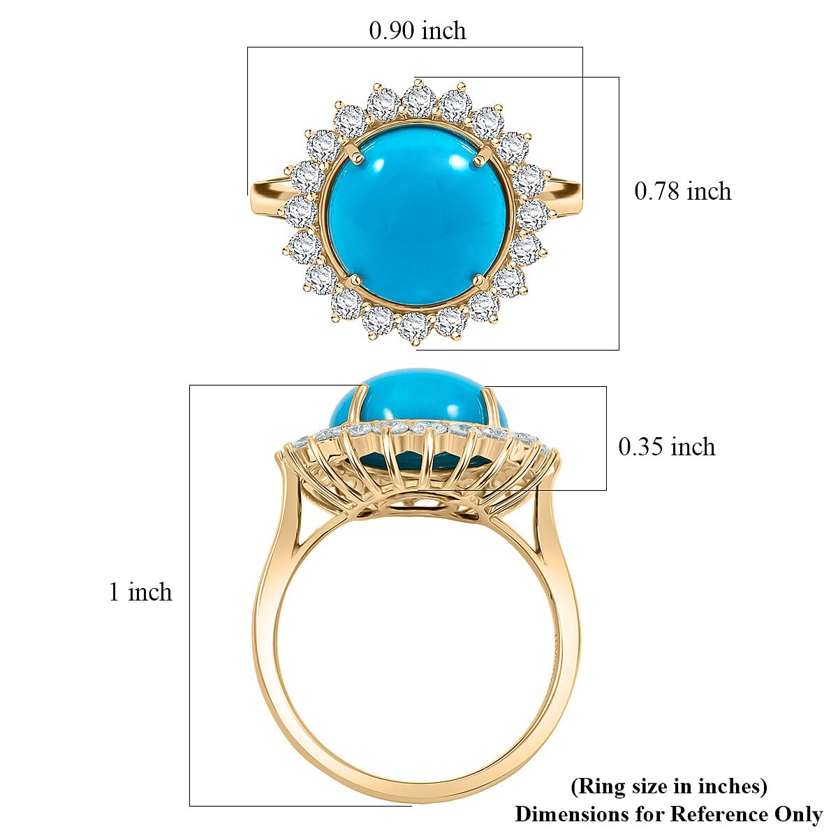 Certified & Appraised AAA Sleeping Beauty Turquoise and Luxuriant Lab Grown Diamond E-F VS 6.35 ctw Ring in 10K Yellow Gold (Size 9.0) image number 5