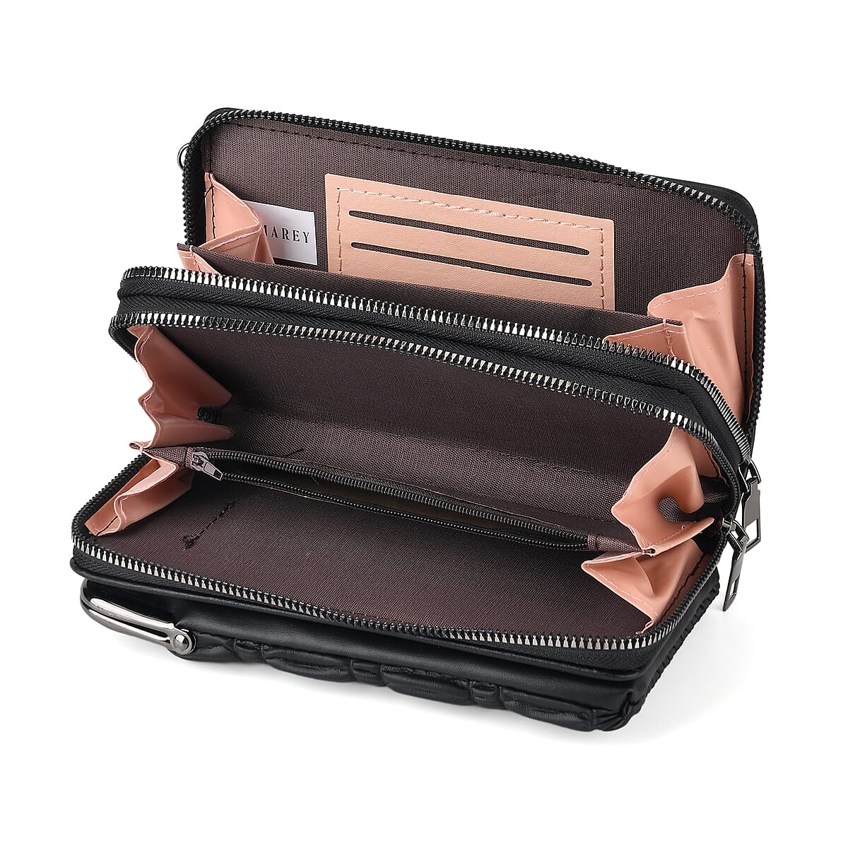 La Marey Black Faux Leather Pleated Phone Bag with Woven Strap image number 2