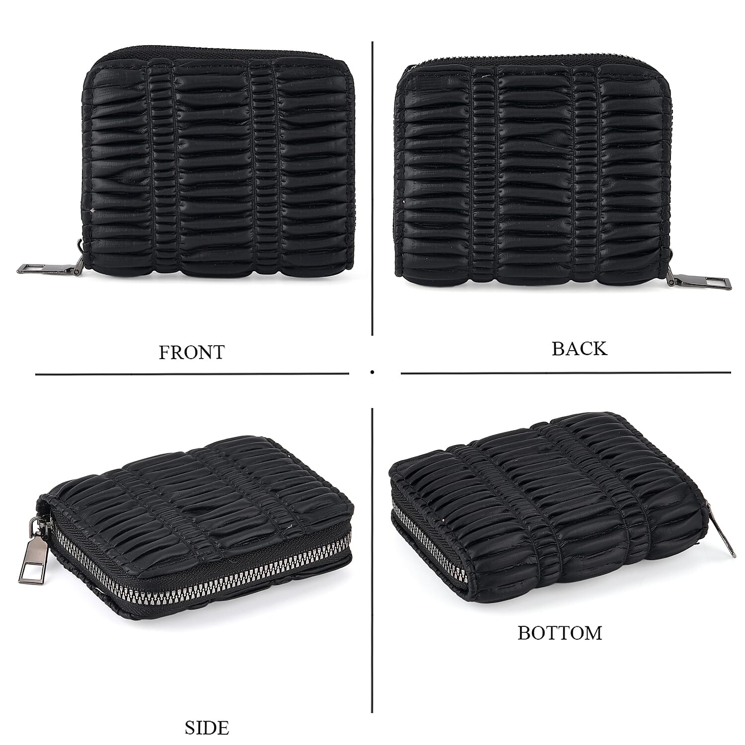 La Marey Black Faux Leather Pleated Phone Bag with Woven Strap