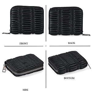 La Marey Black Faux Leather Pleated Phone Bag with Woven Strap