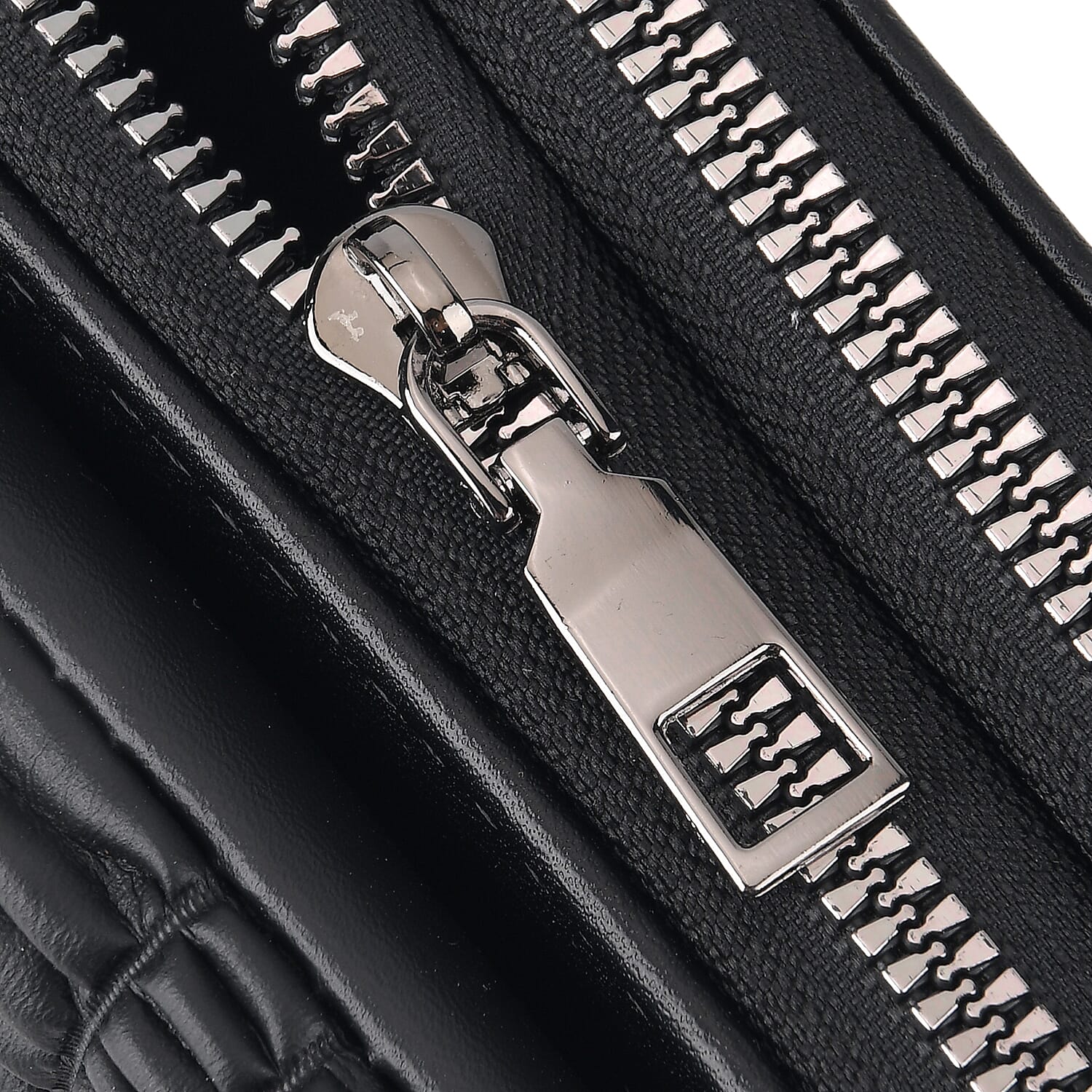 La Marey Black Faux Leather Pleated Phone Bag with Woven Strap