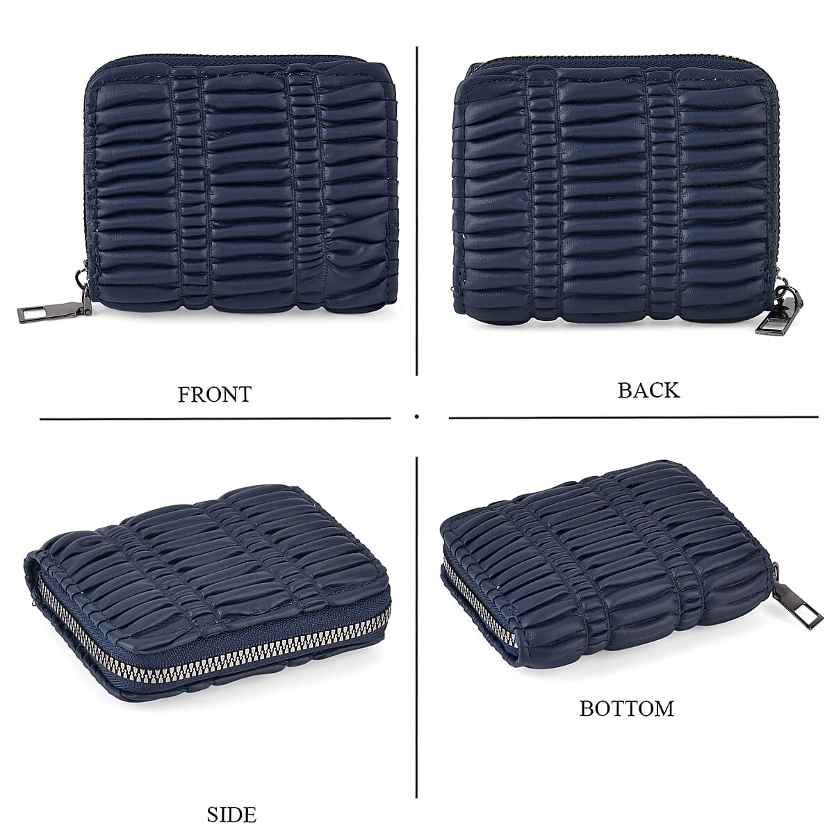 La Marey Dark Blue Faux Leather Pleated Phone Bag with Woven Strap image number 3