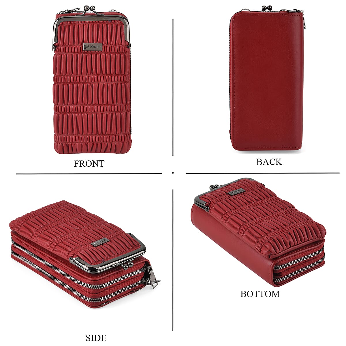 La Marey Red Faux Leather Pleated Phone Bag with Woven Strap image number 1