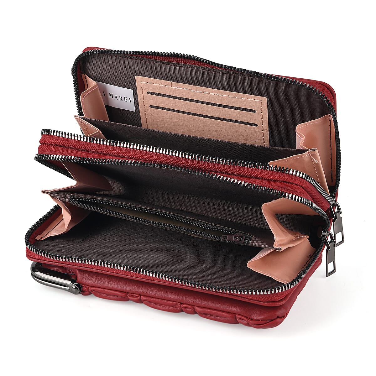 La Marey Red Faux Leather Pleated Phone Bag with Woven Strap image number 2