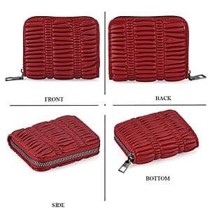 La Marey Red Faux Leather Pleated Phone Bag with Woven Strap