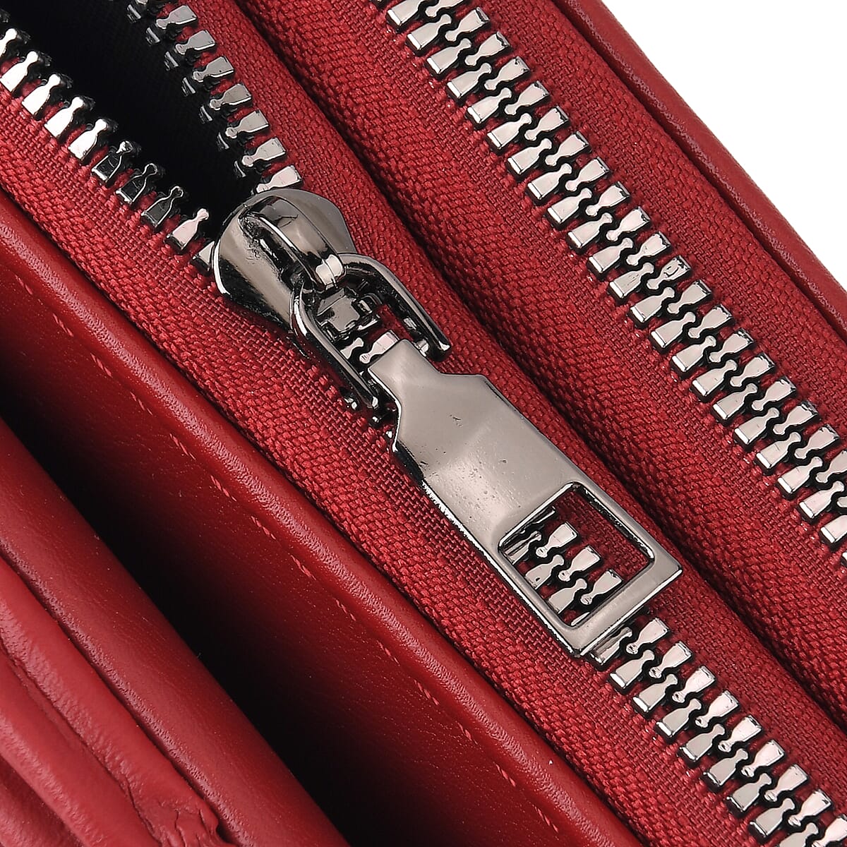 La Marey Red Faux Leather Pleated Phone Bag with Woven Strap image number 5