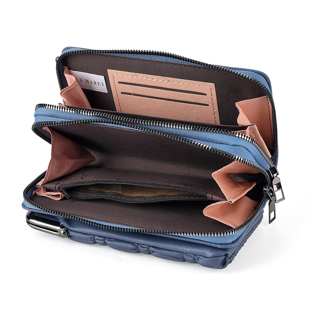 La Marey Navy Faux Leather Pleated Phone Bag with Woven Strap image number 2