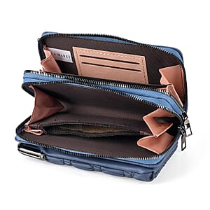 La Marey Navy Faux Leather Pleated Phone Bag with Woven Strap