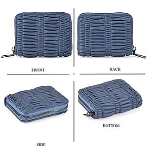 La Marey Navy Faux Leather Pleated Phone Bag with Woven Strap