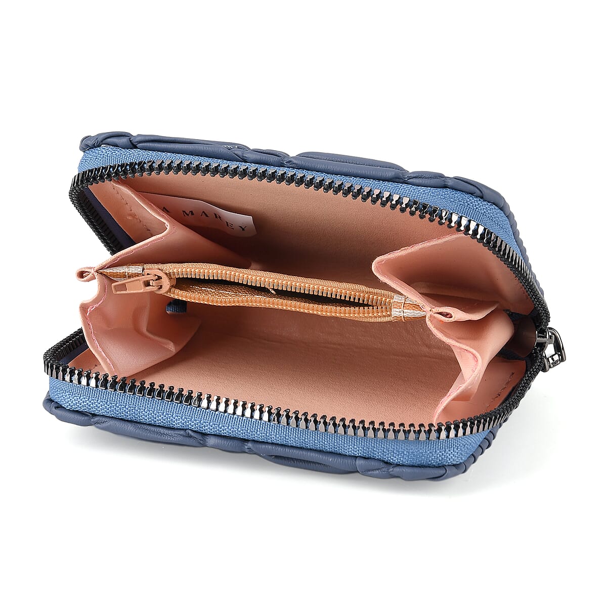 La Marey Navy Faux Leather Pleated Phone Bag with Woven Strap image number 4