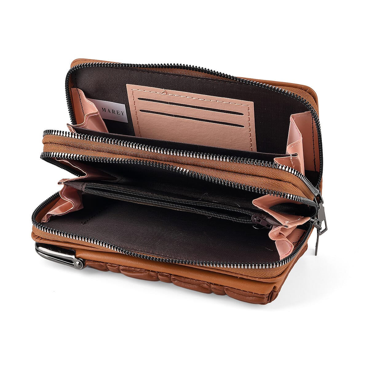 La Marey Dark Brown Faux Leather Pleated Phone Bag with Woven Strap image number 2