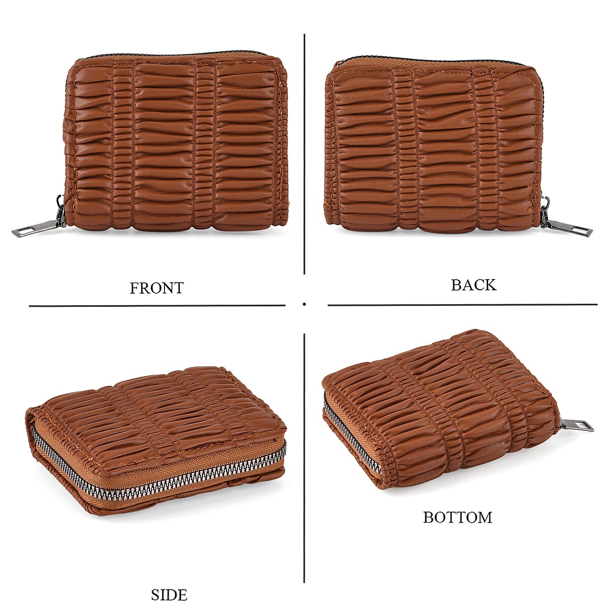 La Marey Dark Brown Faux Leather Pleated Phone Bag with Woven Strap image number 3