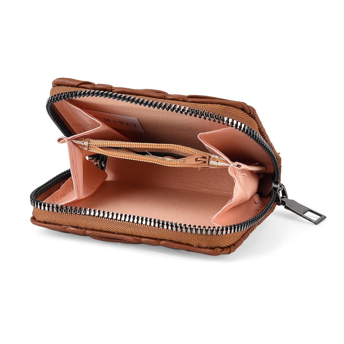 La Marey Dark Brown Faux Leather Pleated Phone Bag with Woven Strap image number 4