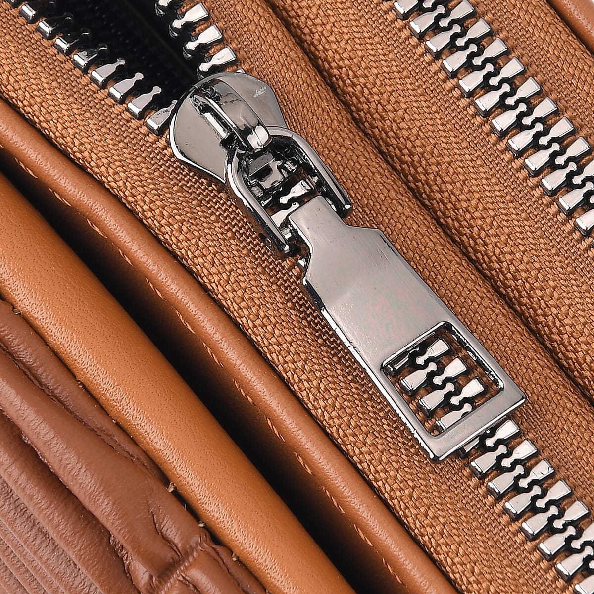 La Marey Dark Brown Faux Leather Pleated Phone Bag with Woven Strap image number 5