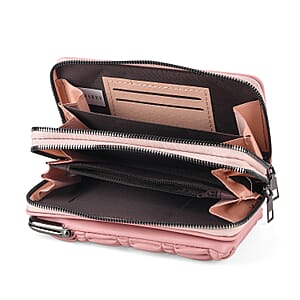 La Marey Pink Faux Leather Pleated Phone Bag with Woven Strap