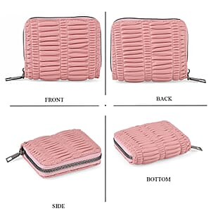 La Marey Pink Faux Leather Pleated Phone Bag with Woven Strap