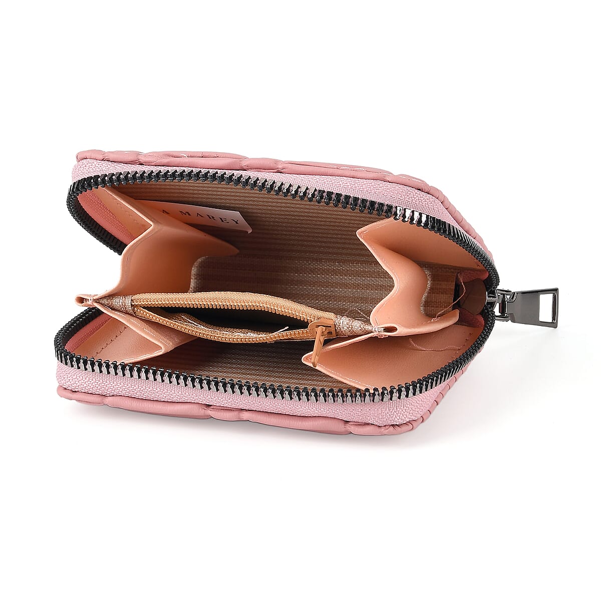 La Marey Pink Faux Leather Pleated Phone Bag with Woven Strap image number 4
