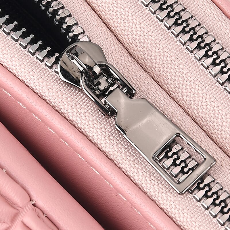 La Marey Pink Faux Leather Pleated Phone Bag with Woven Strap