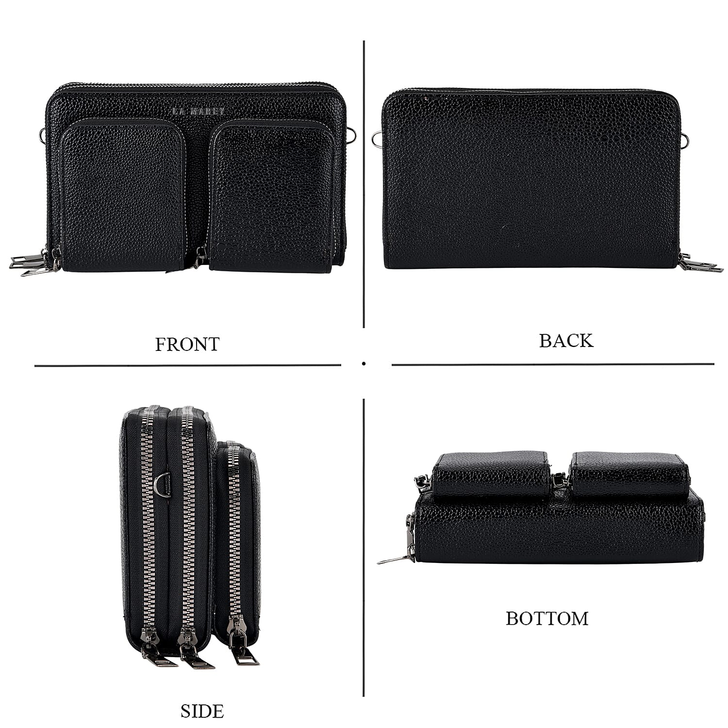 La Marey Sleek Black Snake Pattern Faux Leather Horizontal Wallet with Woven Strap