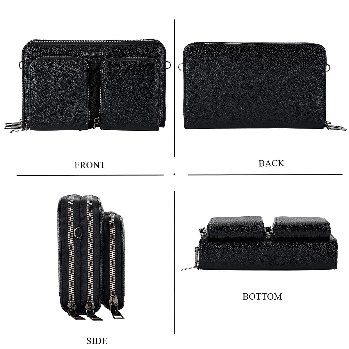 La Marey Sleek Black Snake Pattern Faux Leather Horizontal Wallet with Woven Strap image number 1