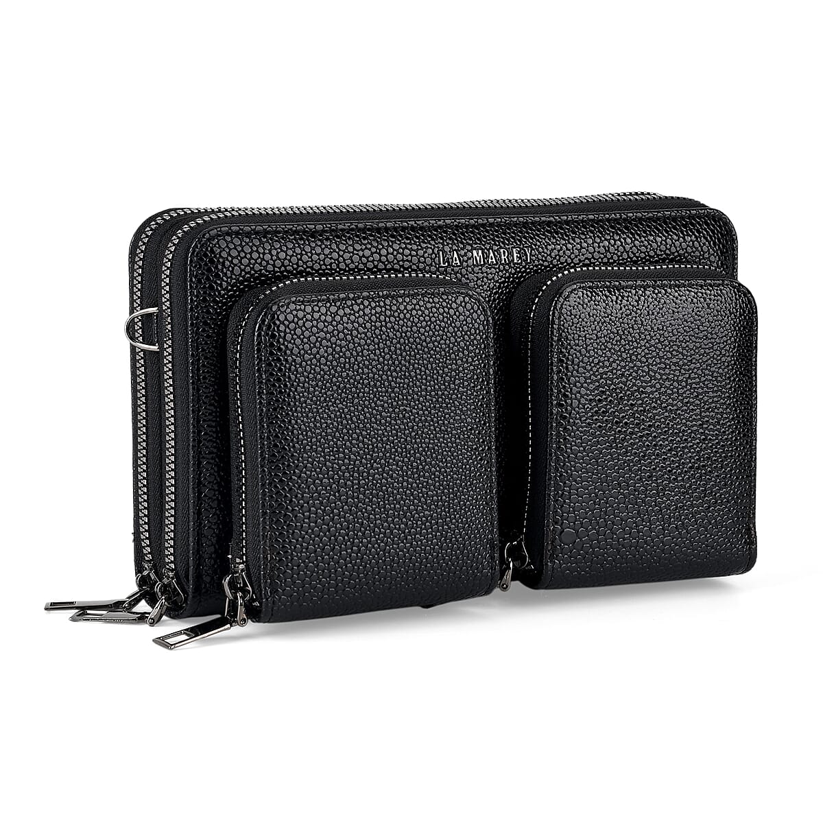 La Marey Sleek Black Snake Pattern Faux Leather Horizontal Wallet with Woven Strap image number 3