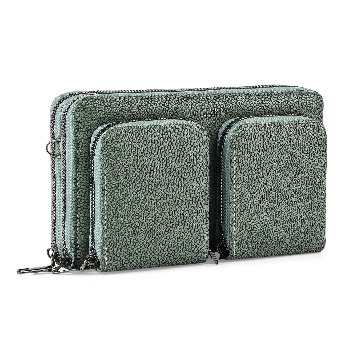 La Marey Green Snake Pattern Faux Leather Horizontal Wallet with Woven Strap