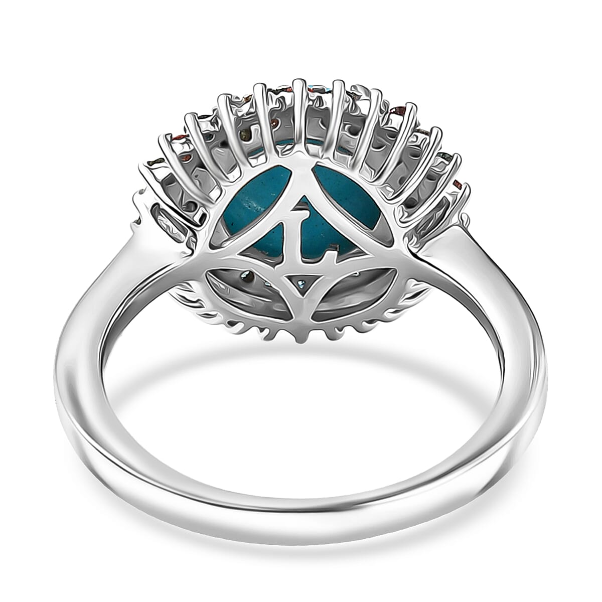 AAA Sleeping Beauty Turquoise and Luxuriant Lab Grown Multi Diamond SI 3.10 ctw Imperial Firework Ring in Rhodium Over Sterling Silver (Size 10.0)